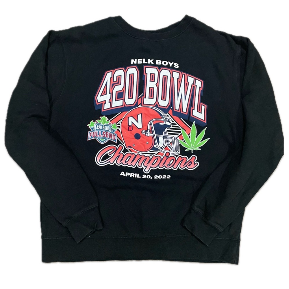 Nelk Boys Full Send 420 Bowl Champions Black Crewneck Sweatshirt Size Medium